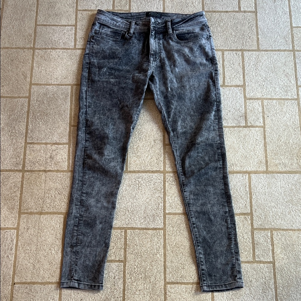 Bershka Men's Black/Gray Acid Wash Skinny Jeans 31 EUC